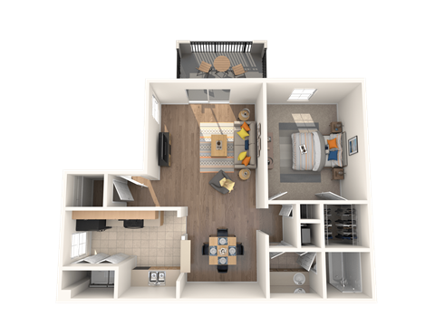 Floor plan for 1 bed, 1 bath, 890 sqft